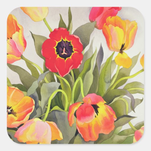 Oranje en rode tulpen vierkante sticker (Voorkant)