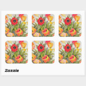 Oranje en rode tulpen vierkante sticker (Vel)