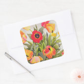 Oranje en rode tulpen vierkante sticker (Envelop)