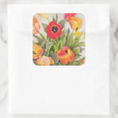 Oranje en rode tulpen vierkante sticker (Tas)