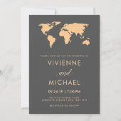 Oranje en rokergrijze Wereldkaart bruiloft Kaart (Voorkant)