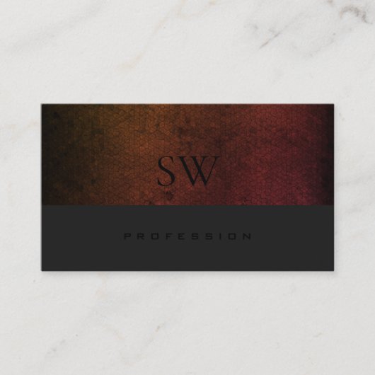 Oranje en rood patroon donkergrijze monogram visitekaartje (Voorkant)