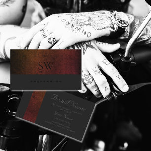 Oranje en rood patroon donkergrijze monogram visitekaartje