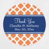 Oranje en Royal Blue Quatrefoil Hartelijk dank Labels (Design 2)
