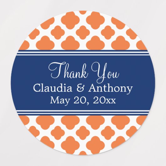 Oranje en Royal Blue Quatrefoil Hartelijk dank Labels (Design 1)