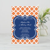 Oranje en Royal Blue Quatrefoil repesal Dinner Kaart (Staand voorkant)