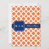 Oranje en Royal Blue Quatrefoil repesal Dinner Kaart (Achterkant)