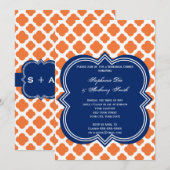Oranje en Royal Blue Quatrefoil repesal Dinner Kaart (Voorkant / Achterkant)