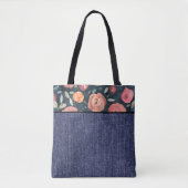 Oranje en roze bloemen en denim tote bag (Voorkant)