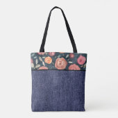 Oranje en roze bloemen en denim tote bag (Achterkant)