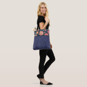 Oranje en roze bloemen en denim tote bag (Op model)