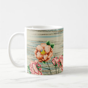 Oranje en roze  bloemen met groene bladeren koffiemok