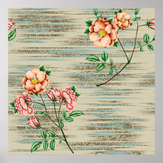 Oranje en roze  bloemen met groene bladeren poster (Voorkant)