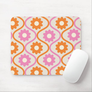 Oranje en Roze Bloemen op Retro Ogee Muismat