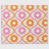 Oranje en roze bloemen op Retro Ogee Pattern Cadeaupapier (Vlak)