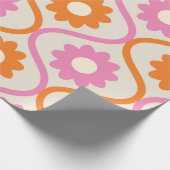 Oranje en roze bloemen op Retro Ogee Pattern Cadeaupapier (Hoek)