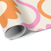 Oranje en roze bloemen op Retro Ogee Pattern Cadeaupapier (Rol Hoek)