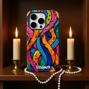 Oranje en roze bloemenwervelingen iPhone 16 pro hoesje