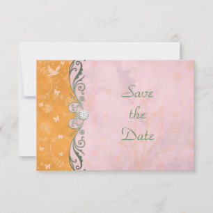 Oranje en Roze Bloemige Trouw 'Save the Date' Save The Date