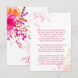Oranje en Roze Bloemige Waterverf Bloemen Bruiloft Informatiekaartje