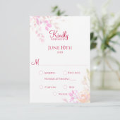 Oranje en Roze Bloemige Waterverf Bloemen Bruiloft RSVP Kaartje (Staand voorkant)