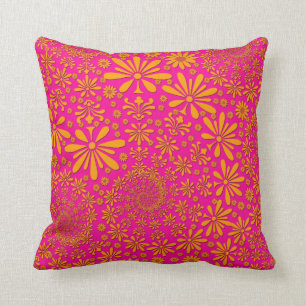 Oranje en roze bloempatroon kussen