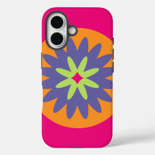 oranje en roze bloemvormen illustratie iPhone 16 hoesje