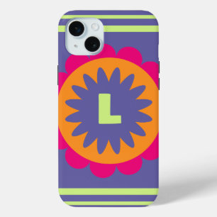 oranje en roze bloemvormen illustratie iPhone 15 mini hoesje