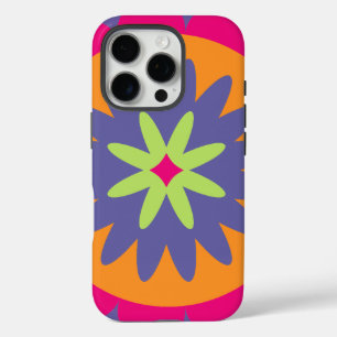 oranje en roze bloemvormen illustratie iPhone 16 pro hoesje