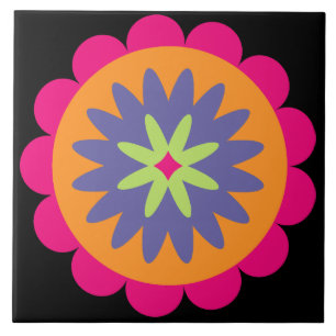 oranje en roze bloemvormen illustratie tegeltje