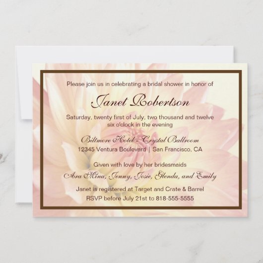 Oranje en Roze Bridal Shower-uitnodigingen Kaart (Achterkant)