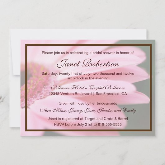 Oranje en Roze Bridal Shower-uitnodigingen Kaart (Achterkant)