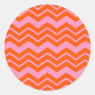 Oranje en roze Chevron patroonontwerp Ronde Sticker