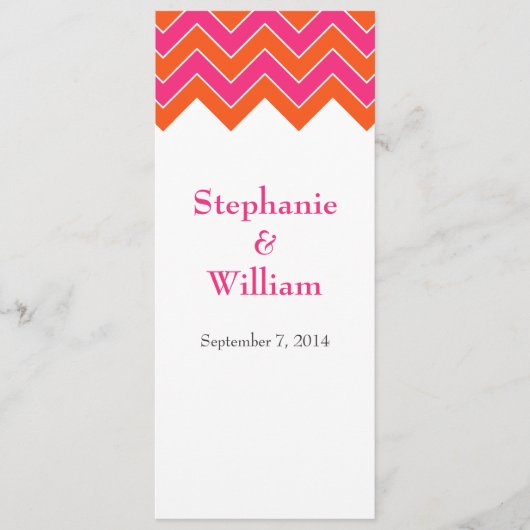 Oranje en roze Chevron Wedding Menu-kaarten Menu (Voorkant)