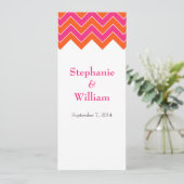 Oranje en roze Chevron Wedding Menu-kaarten Menu (Staand voorkant)