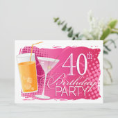 Oranje en roze cocktail 40e verjaardag kaart (Staand voorkant)