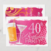 Oranje en roze cocktail 40e verjaardag kaart (Voorkant / Achterkant)