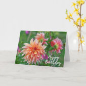 Oranje en roze Dahlia Flower Happy Birthday Kaart (Gele Bloem)