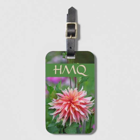 Oranje en roze Dahlia Flower Personal Initialen Bagagelabel (Voorkant (verticaal))