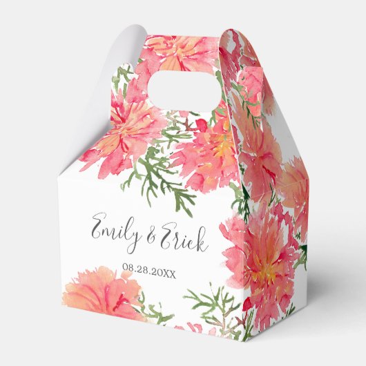 Oranje en roze Dahlia Flowers Wedding Bedankdoosjes (Voorkant Zijde)