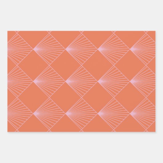 Oranje en roze Deco Line Patroon Inpakpapier Vel (Voorkant 2)