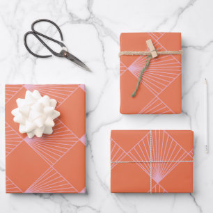 Oranje en roze decoderingspatroon inpakpapier vel