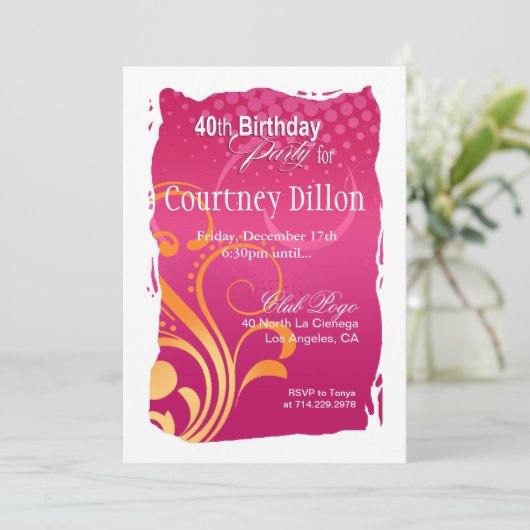 Oranje en Roze Draaiwolk 40e Verjaardagsfeestje Kaart (Staand voorkant)