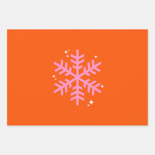 Oranje en roze feestdag snowflake kerst inpakpapier vel (Voorkant 3)