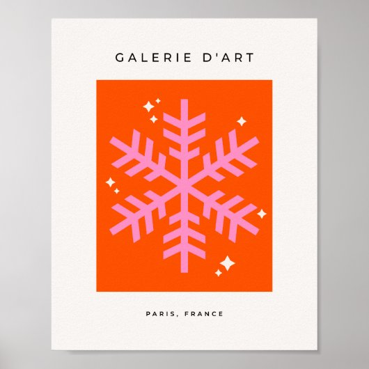 Oranje en roze feestdag snowflake kerst poster (Voorkant)