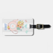 Oranje en roze Floral Bouquet met Diamond FrameRoz Bagagelabel (Voorkant horizontaal)