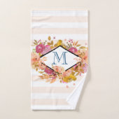 Oranje en roze Floral Bouquet Monogram Bad Handdoek (Handdoek)