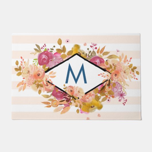 Oranje en roze Floral Bouquet Monogram Deurmat (Voorkant)