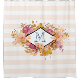 Oranje en roze Floral Bouquet Monogram Douchegordijn