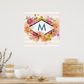 Oranje en roze Floral Bouquet Monogram Poster (Keuken)